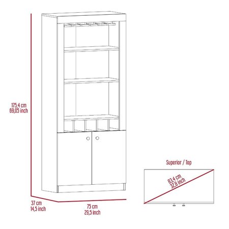 Tuhome Montenegro Bar Cabinet, Double Door Cabinet, Five Built-in Wine Rack, Three Shelves, Espresso MLC5013